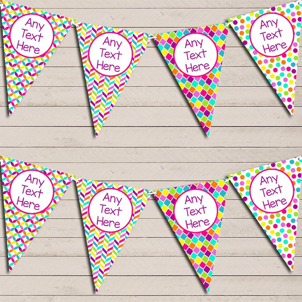 Bright Jazzy Rainbow Multi Colours Custom Personalised Children's Birthday Flag Banner Bunting