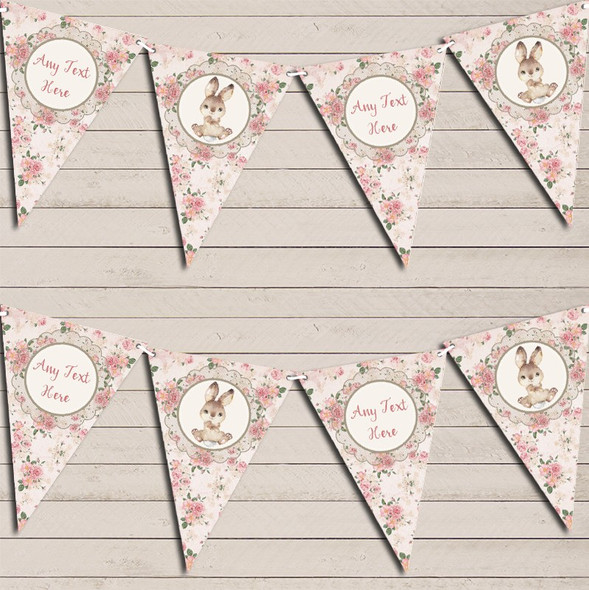 Bunny Baby Rabbit Girls Pink Custom Personalised Children's Birthday Flag Banner Bunting