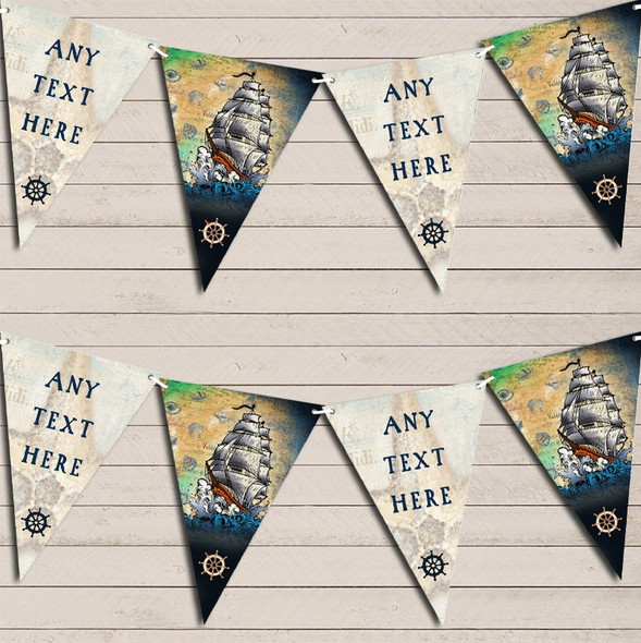 Nautical Vintage Pirate Ship Sea Custom Personalised Party Flag Banner Bunting