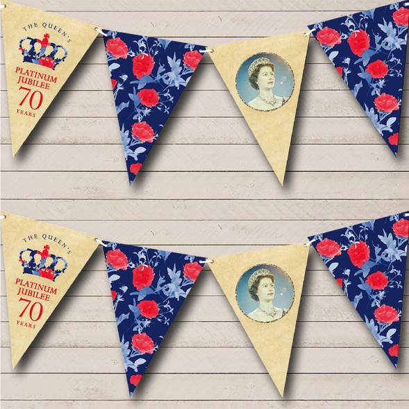 Red Navy Rose Vintage Queen Crown Platinum Jubilee Custom Personalised Party Flag Banner Bunting