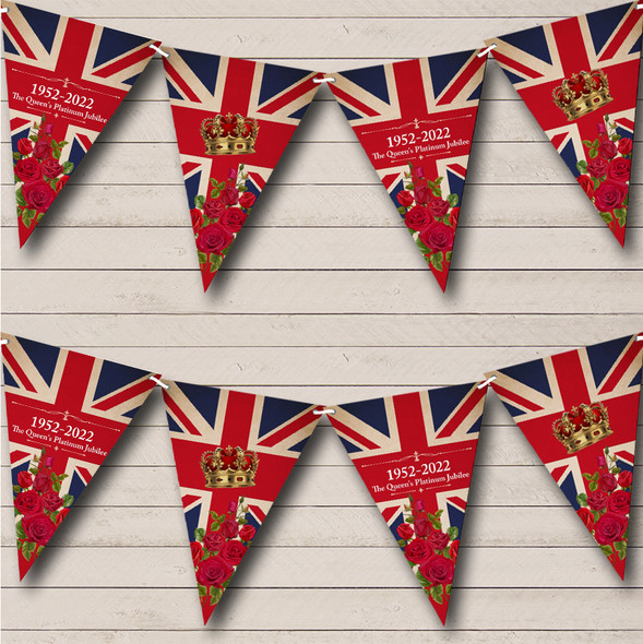 Vintage Roses Queen's 70 Years Platinum Jubilee Custom Personalised Party Flag Banner Bunting