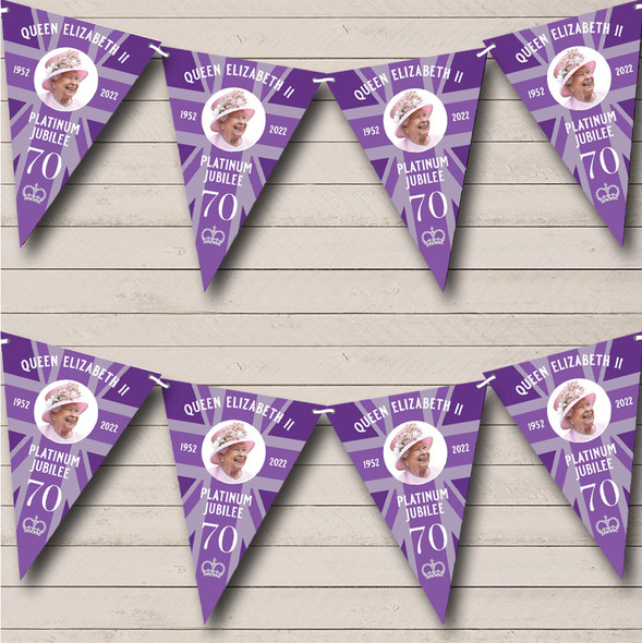 Purple The Queen's 70 Years Platinum Jubilee Custom Personalised Party Flag Banner Bunting