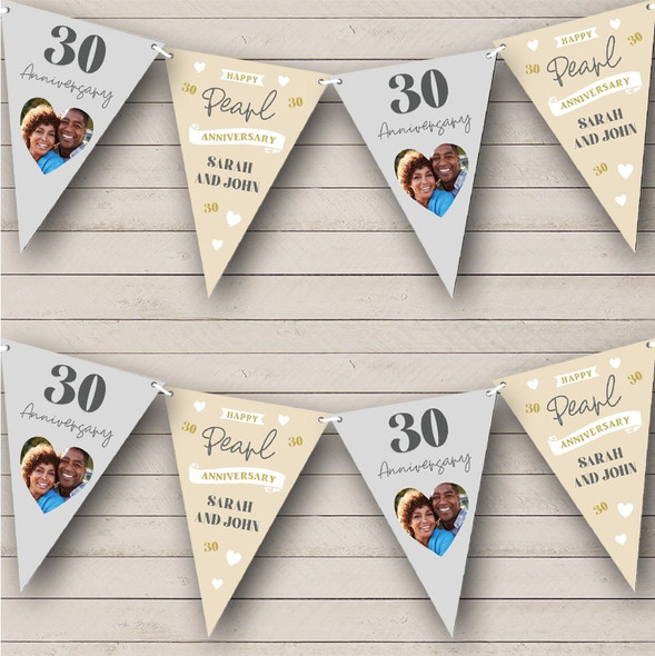 30th Wedding Anniversary Pearl Photo Hearts Couple Custom Personalised Flag Banner Bunting