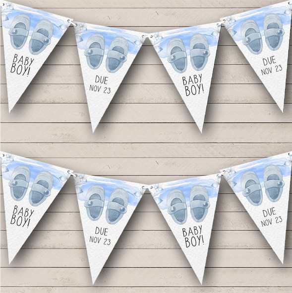 Baby Boy Blue Shoes Watercolour Baby Shower Custom Personalised Party Flag Banner Bunting