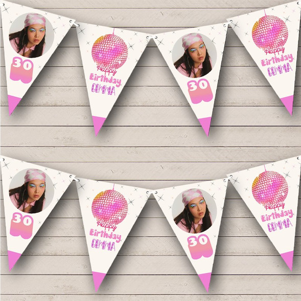 90'S Theme Pink Disco Ball Flag Banner Bunting Age Birthday Photo Custom Personalised Flag Banner Bunting