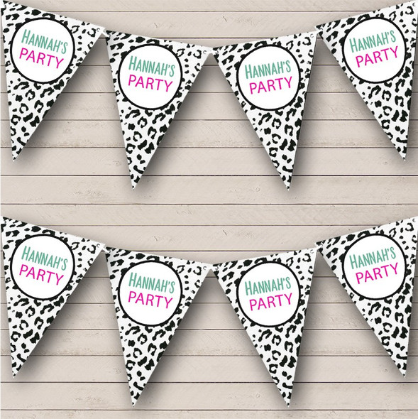 Black White Leopard Print Pastel Birthday Custom Personalised Flag Banner Bunting