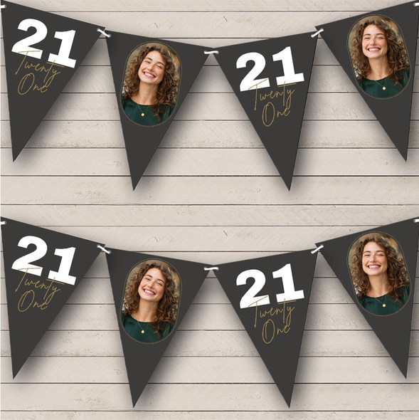 Charcoal Black Birthday Photo Milestone Age Bold 21 Years Custom Personalised Flag Banner Bunting