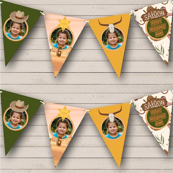Cowboy Western Theme Photo Boy's Birthday Custom Personalised Party Flag Banner Bunting