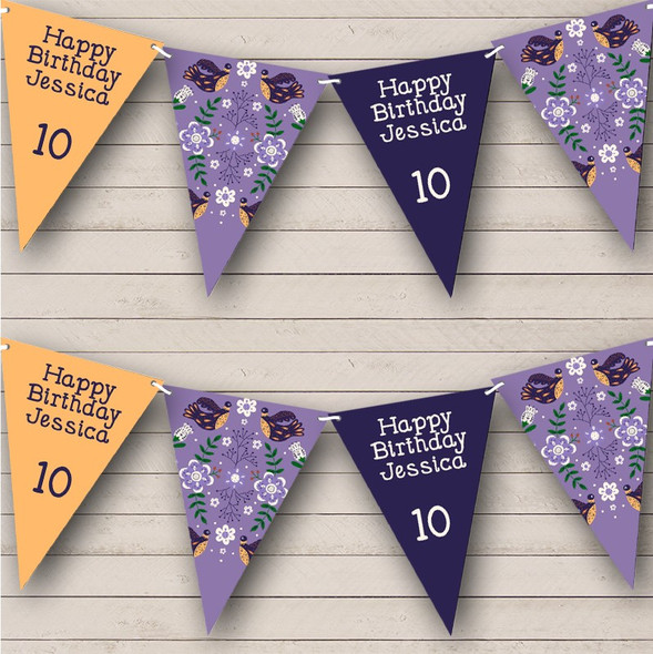 Decorative Nordic Scandinavian Birds Flowers Birthday Custom Personalised Flag Banner Bunting