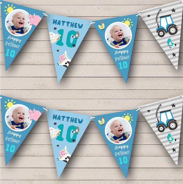 10th Birthday Boy Baby Farm Animals Tractor Photo Any Age Custom Personalised Flag Banner Bunting