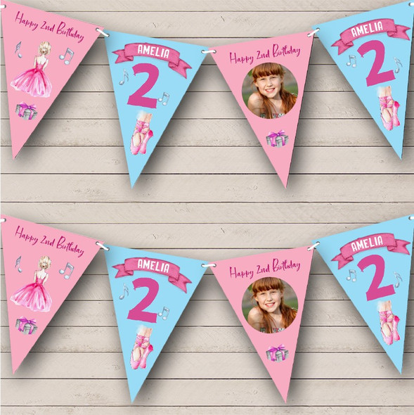 2nd Birthday Girl Kids Painted Ballet Pink Photo Any Age Custom Personalised Flag Banner Bunting