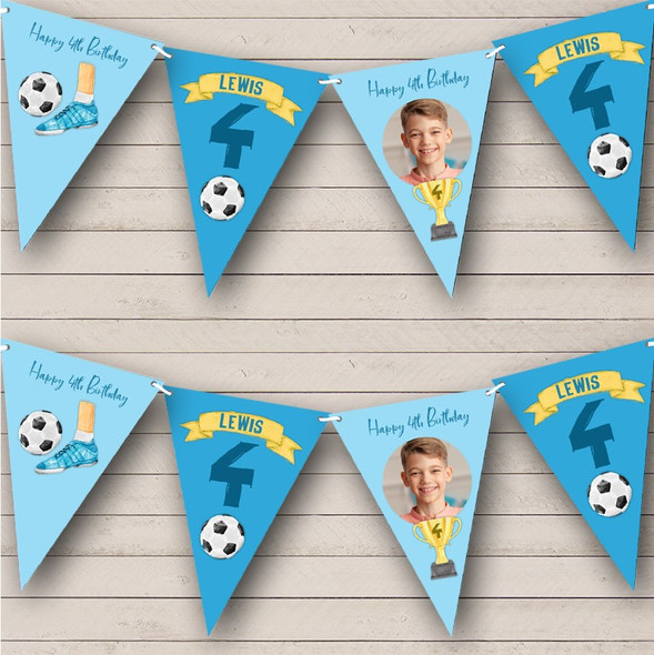 4th Birthday Boy Kids Football Sport Yellow Photo Any Age Custom Personalised Flag Banner Bunting
