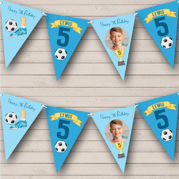 5th Birthday Boy Kids Football Sport Yellow Photo Any Age Custom Personalised Flag Banner Bunting