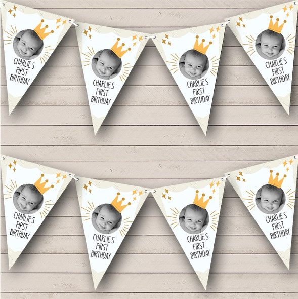 Baby Photo First Birthday Crown Flag Banner Bunting Custom Personalised Party Flag Banner Bunting
