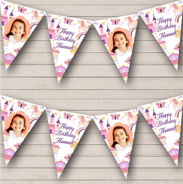 Colourful Playful Fairytale Princess Birthday Photo Custom Personalised Flag Banner Bunting