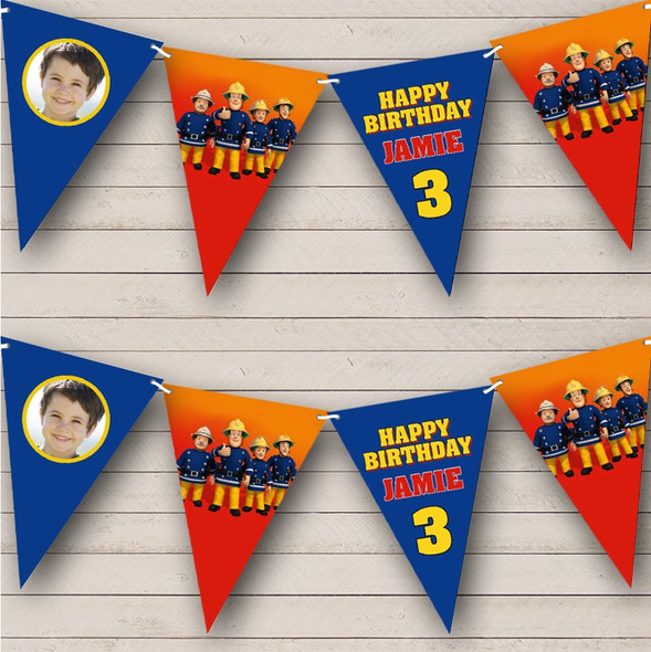 Fireman Sam Kids Cartoon Age Birthday Photo Custom Personalised Party Flag Banner Bunting