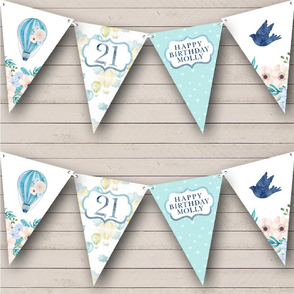 Hot Air Balloon Floral Bird Stars Birthday Age Custom Personalised Party Flag Banner Bunting