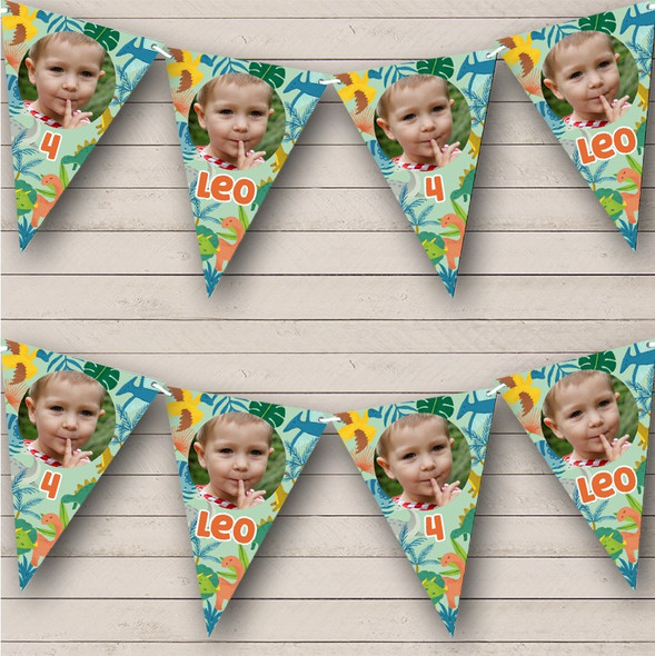 Jungle Leaves Dinosaur Boys Birthday Age Photo Custom Personalised Party Flag Banner Bunting