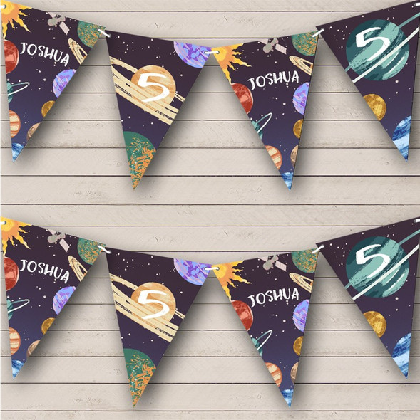 Kid's Birthday Planets Space Colourful Age Custom Personalised Party Flag Banner Bunting