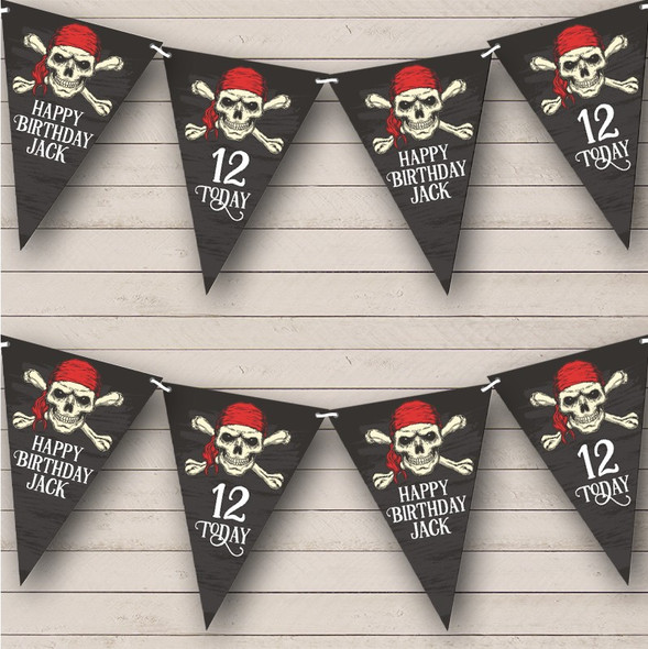 Pirate Skull Crossed Bones Boy's Birthday Age Custom Personalised Party Flag Banner Bunting