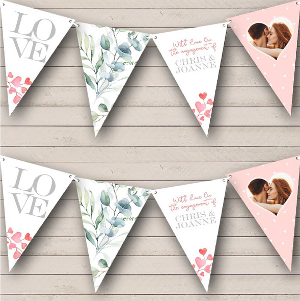 Engagement Watercolour Hearts Photo Pastel Pink Engaged Custom Personalised Flag Banner Bunting