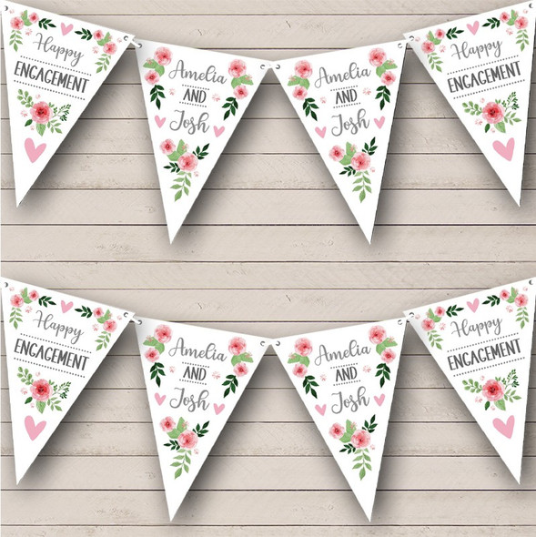 Happy Engagement Pink Flowers Engaged Custom Personalised Party Flag Banner Bunting