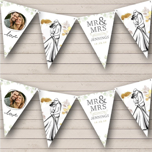 Gold & Silver Married Couple Wedding Day Date Photo Custom Personalised Flag Banner Bunting
