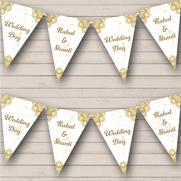 Gold White Indian Style Wedding Day Mandala Custom Personalised Party Flag Banner Bunting