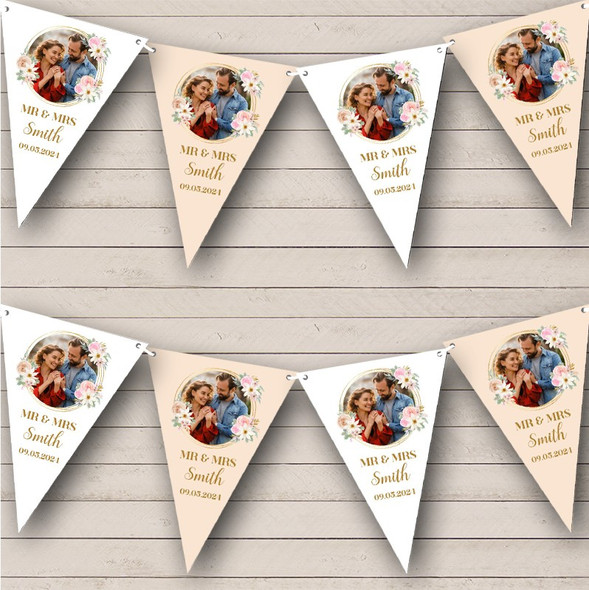 Mr & Mrs Wedding Day Date Flower Photo Peach Custom Personalised Party Flag Banner Bunting