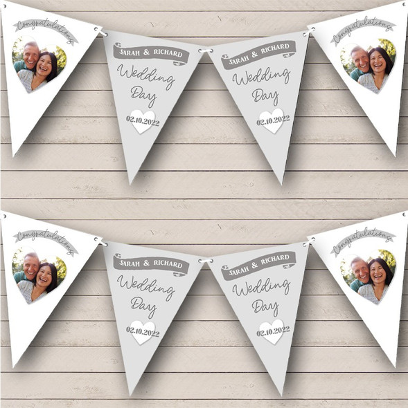 Wedding Day Photo Heart White Grey Custom Personalised Party Flag Banner Bunting
