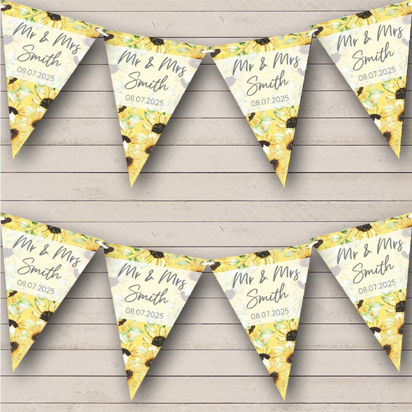 Wedding Day Sunflower Yellow Mr & Mrs Married Date Custom Personalised Flag Banner Bunting