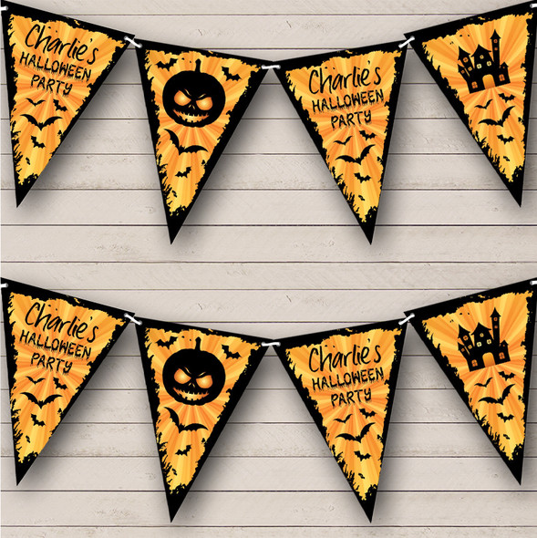 Black Orange Silhouettes Custom Personalised Decoration Halloween Party Flag Banner Bunting