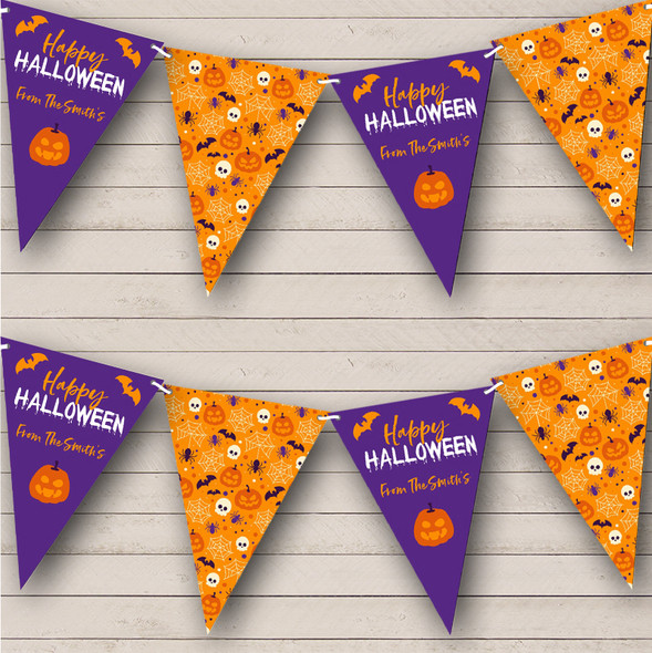 Pumkin Pattern Orange Purple Custom Personalised Decor Halloween Party Flag Banner Bunting