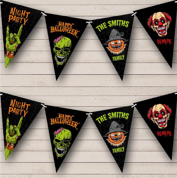 Black Scary Characters Custom Personalised Decoration Halloween Party Flag Banner Bunting