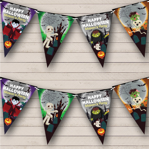 Kids Children's Scary Characters Custom Personalised Halloween Party Flag Banner Bunting