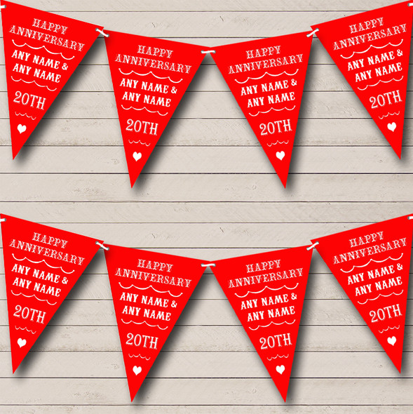 Vintage Text Any Year Red Custom Personalised Wedding Anniversary Party Flag Banner Bunting