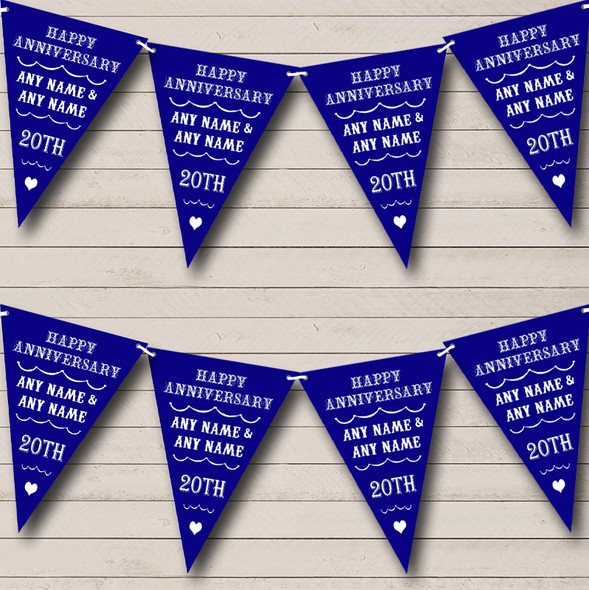 Vintage Text Any Year Navy Blue Custom Personalised Wedding Anniversary Party Flag Banner Bunting