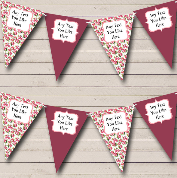 Vintage Shabby Chic Pink Rose Custom Personalised Wedding Anniversary Party Flag Banner Bunting