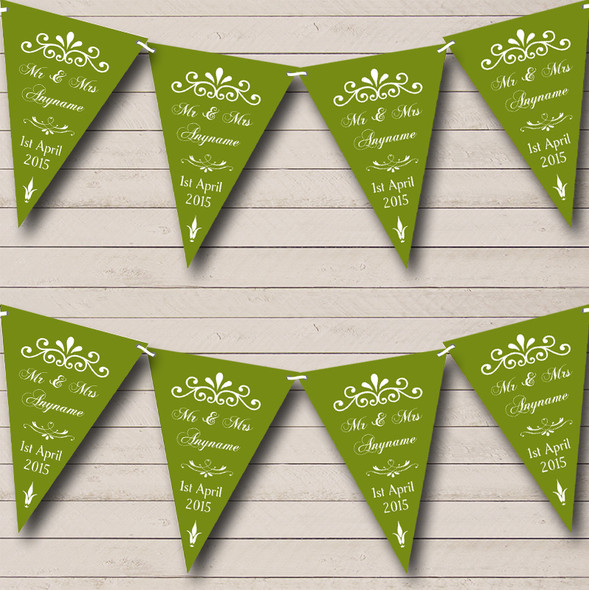 Vintage Regal Olive Green Custom Personalised Wedding Anniversary Party Flag Banner Bunting