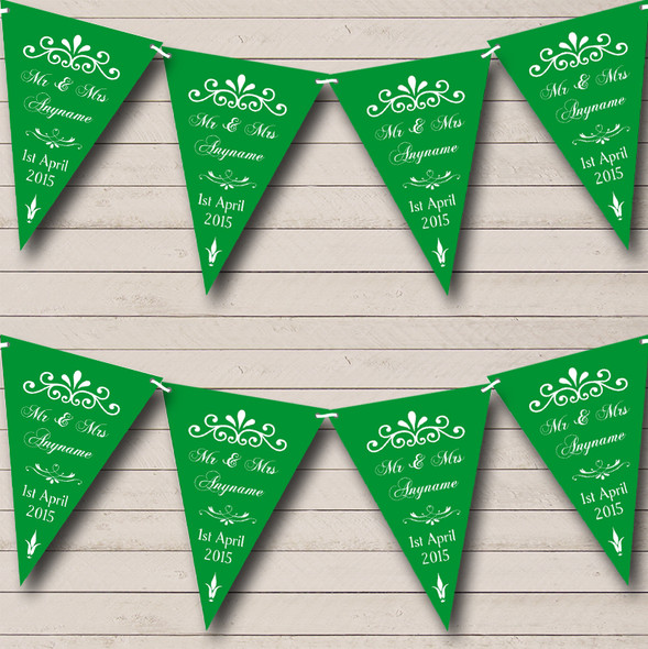 Vintage Regal Green Custom Personalised Wedding Anniversary Party Flag Banner Bunting