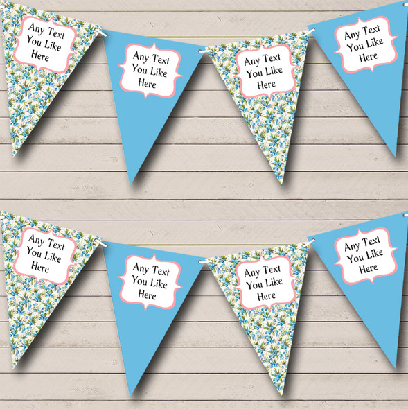 Vintage Floral Blue Custom Personalised Wedding Anniversary Party Flag Banner Bunting