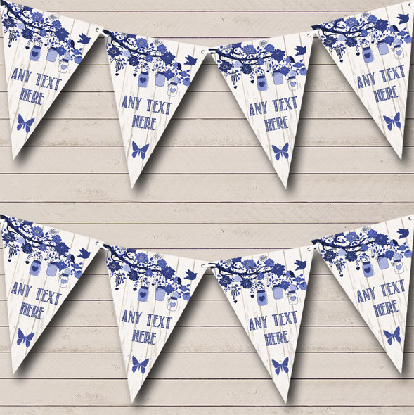 Shabby Chic Vintage Wood Blue Custom Personalised Anniversary Party Flag Banner Bunting