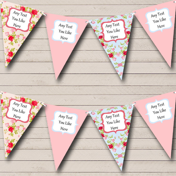 Shabby Chic Pink Blue Floral Custom Personalised Wedding Anniversary Party Flag Banner Bunting