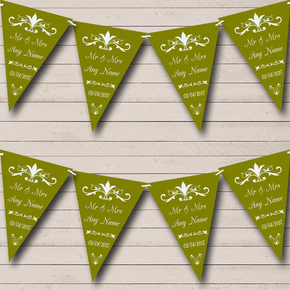 Regal Or Olive Green Custom Personalised Wedding Anniversary Party Flag Banner Bunting