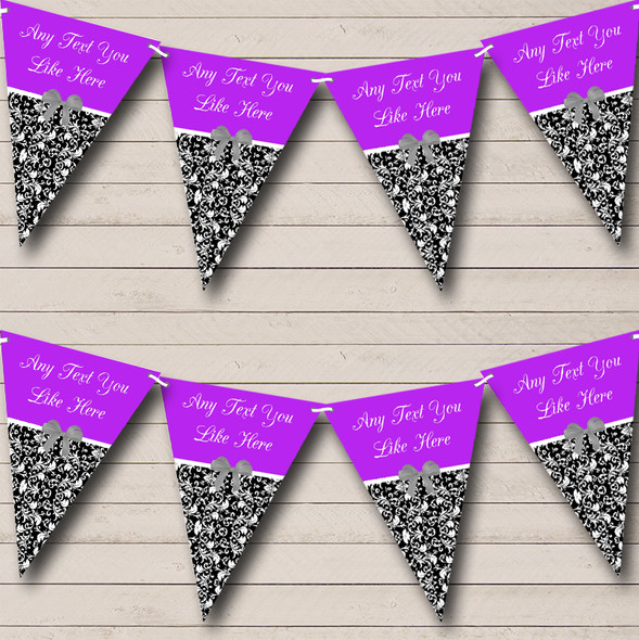 Purple Damask Shabby Chic Vintage Custom Personalised Wedding Anniversary Party Flag Banner Bunting