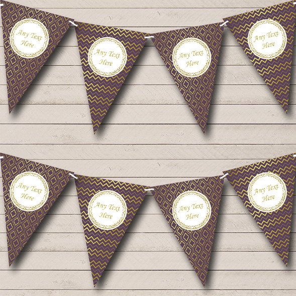 Plum Purple & Gold Quatrefoil Custom Personalised Wedding Anniversary Party Flag Banner Bunting