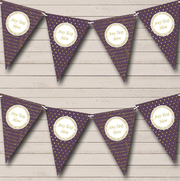 Plum Purple & Gold Love Script Custom Personalised Wedding Anniversary Party Flag Banner Bunting