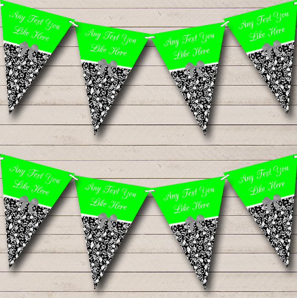 Lime Green Damask Custom Personalised Wedding Anniversary Party Flag Banner Bunting