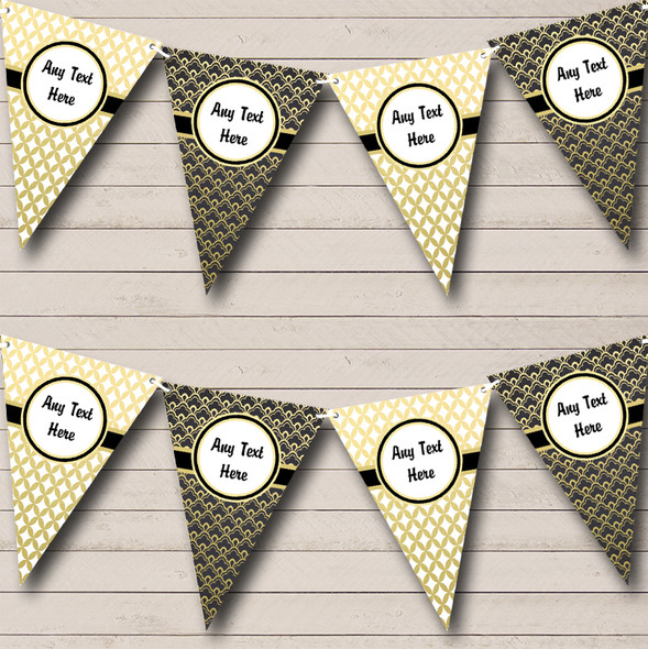 Elegant White Black And Gold Custom Personalised Wedding Anniversary Party Flag Banner Bunting