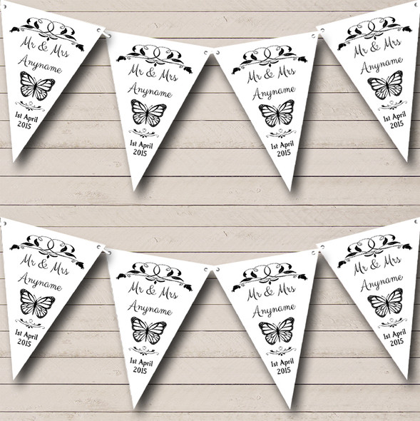 Butterfly  White Black Custom Personalised Wedding Anniversary Party Flag Banner Bunting